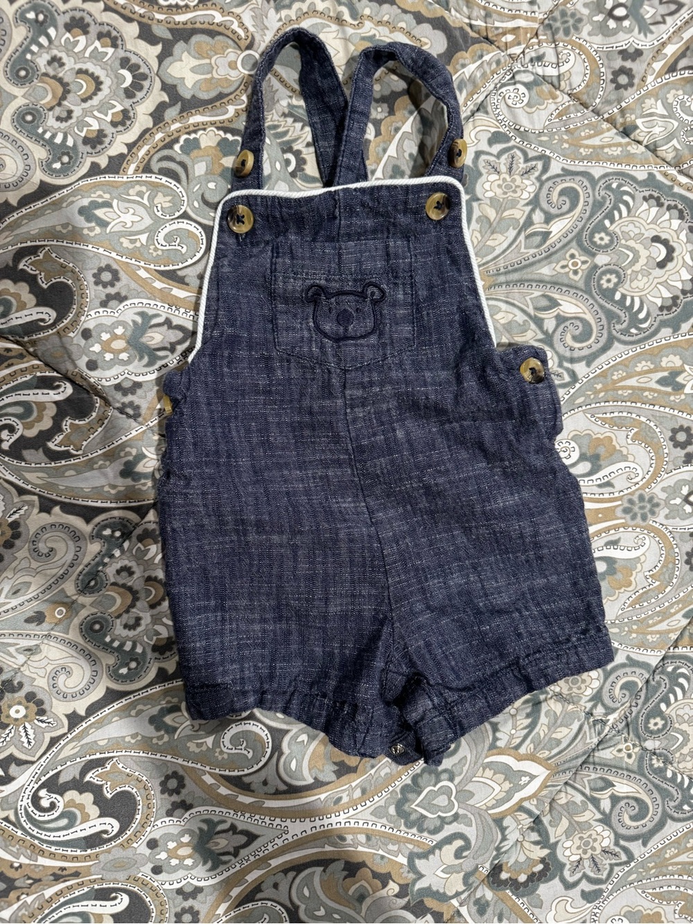 Tommy Bahama Navy Blue Infant Short Overalls with Bear Motif